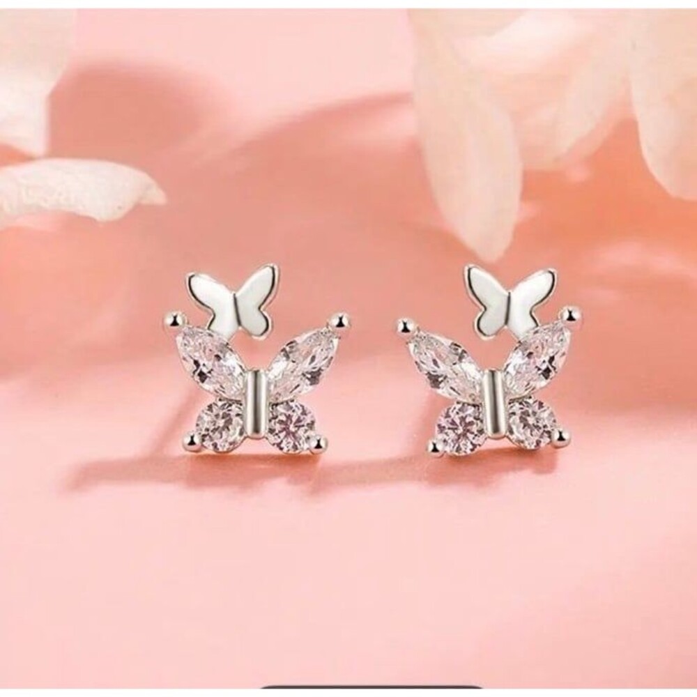 Earrings Sterling Silver 925 Small Elegant Cute Butterfly  Design